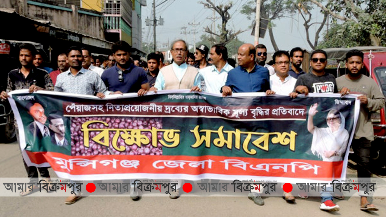 পেঁয়াজের দাম বাড়ায় বাণিজ্যমন্ত্রীর পদত্যাগ চেয়ে মুন্সিগঞ্জে বিএনপির বিক্ষোভ