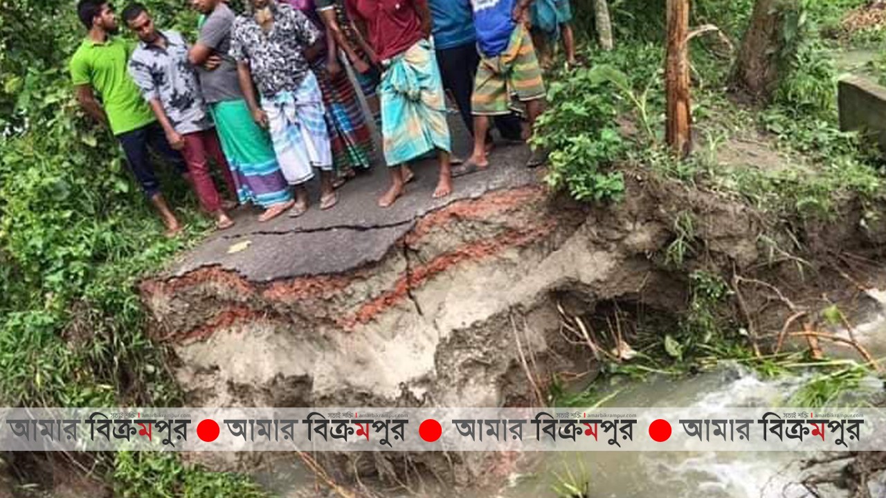টংগিবাড়ীতে পানির স্রোতে ভেঙ্গে গেলো পাকা রাস্তা